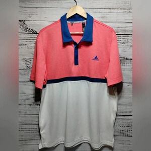 Adidas Coral Blue White Heather Colorblock Golf Polo‎ Shirt Men's XL